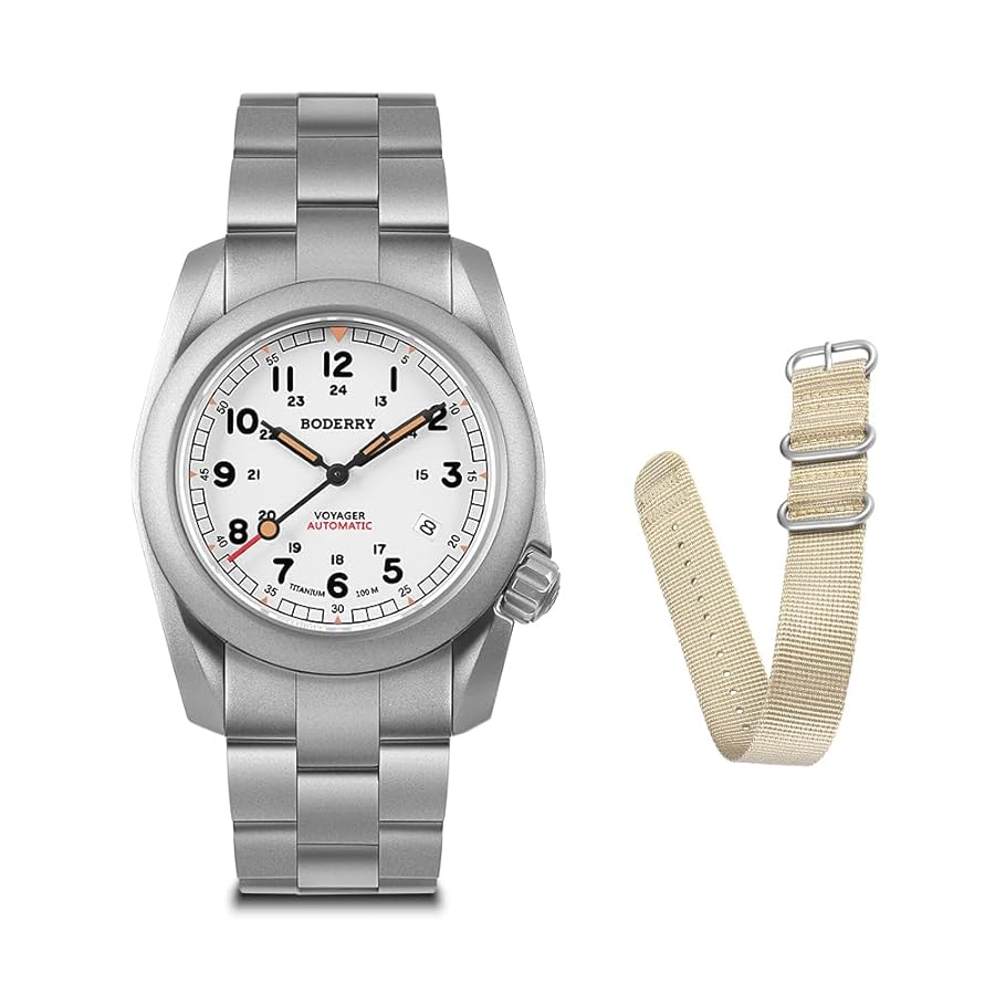 【新品・高コスパ！】 メンズ腕時計　ミリタリーフィールドウォッチ　自動巻　裏スケ Amazon | BODERRY メンズ 腕時計 チタン 自動巻き フィールド